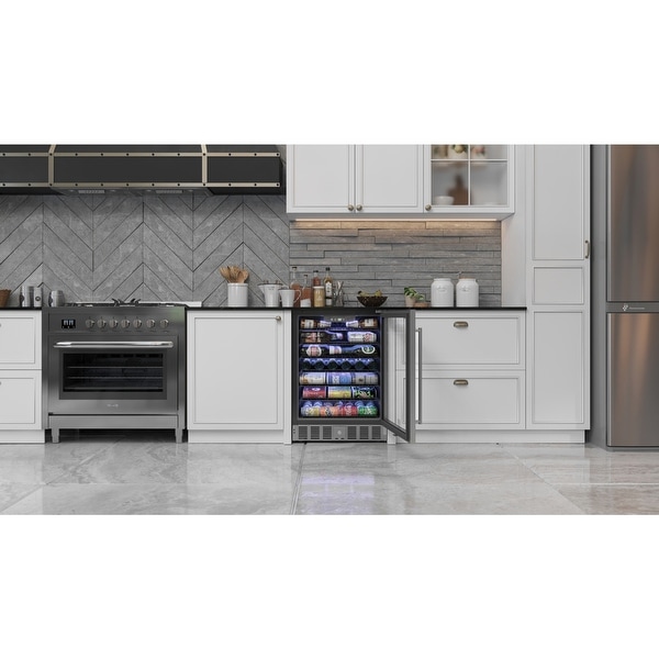 23.4 in. Stainless Steel， Glass-Door Built-In Refrigerator and Beverage Cooler， 5 Cu. ft.