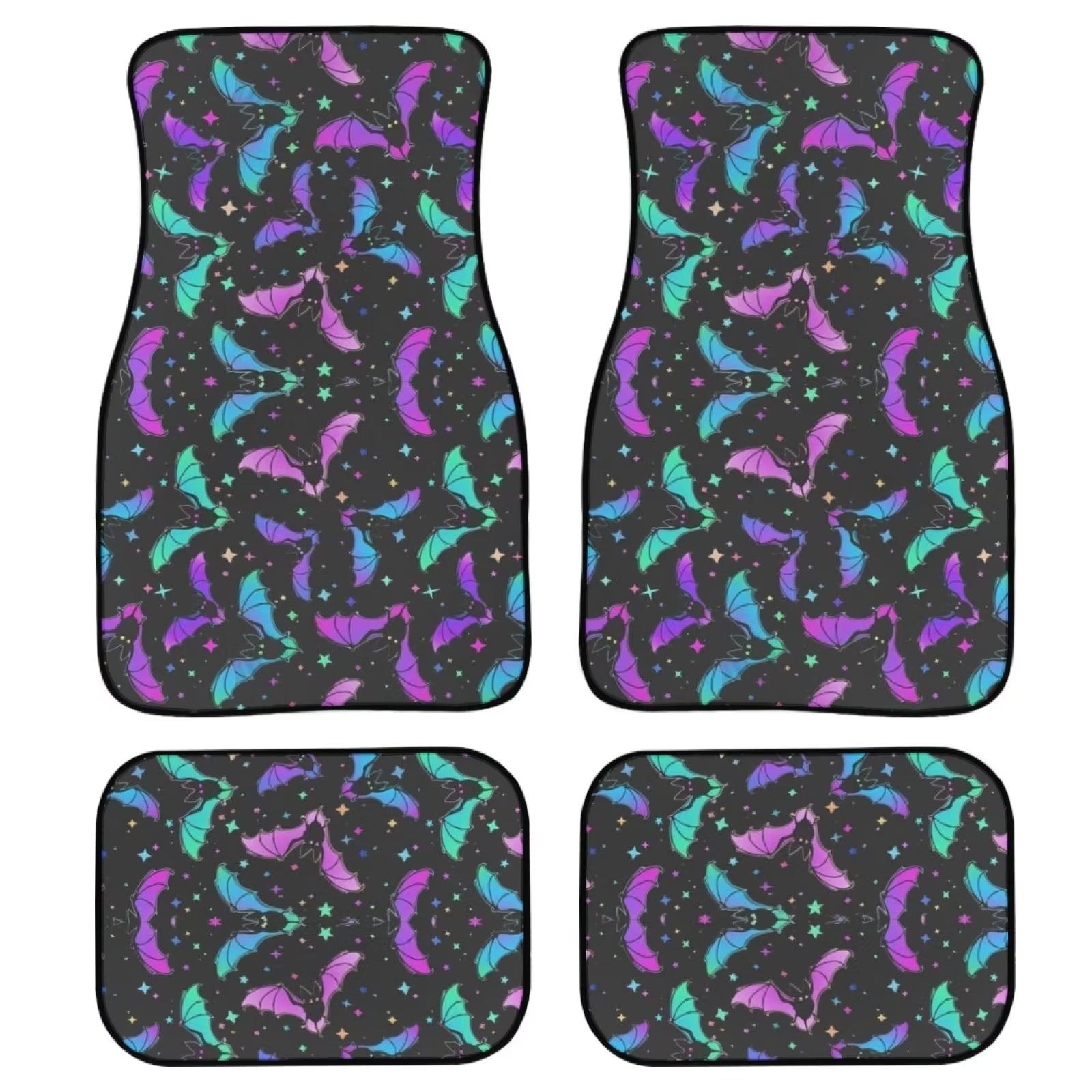 Diaonm Hippie Bat Car Floor Mats Set for Women Car Decoration 4 Pieces Car Mat Protectors Automotive Accessories Interior Carpets