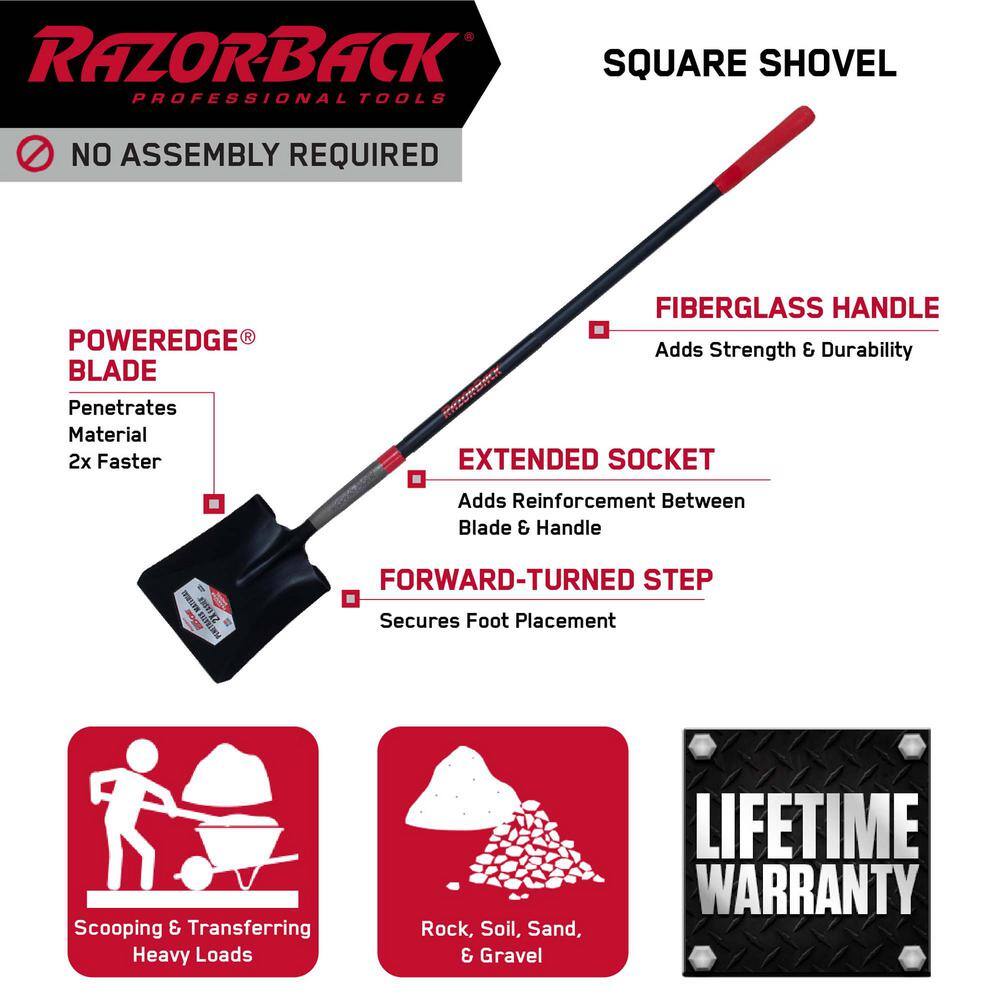 Razor-Back PowerEdge 48.75 in. Fiberglass Handle Square Point Shovel 3594500