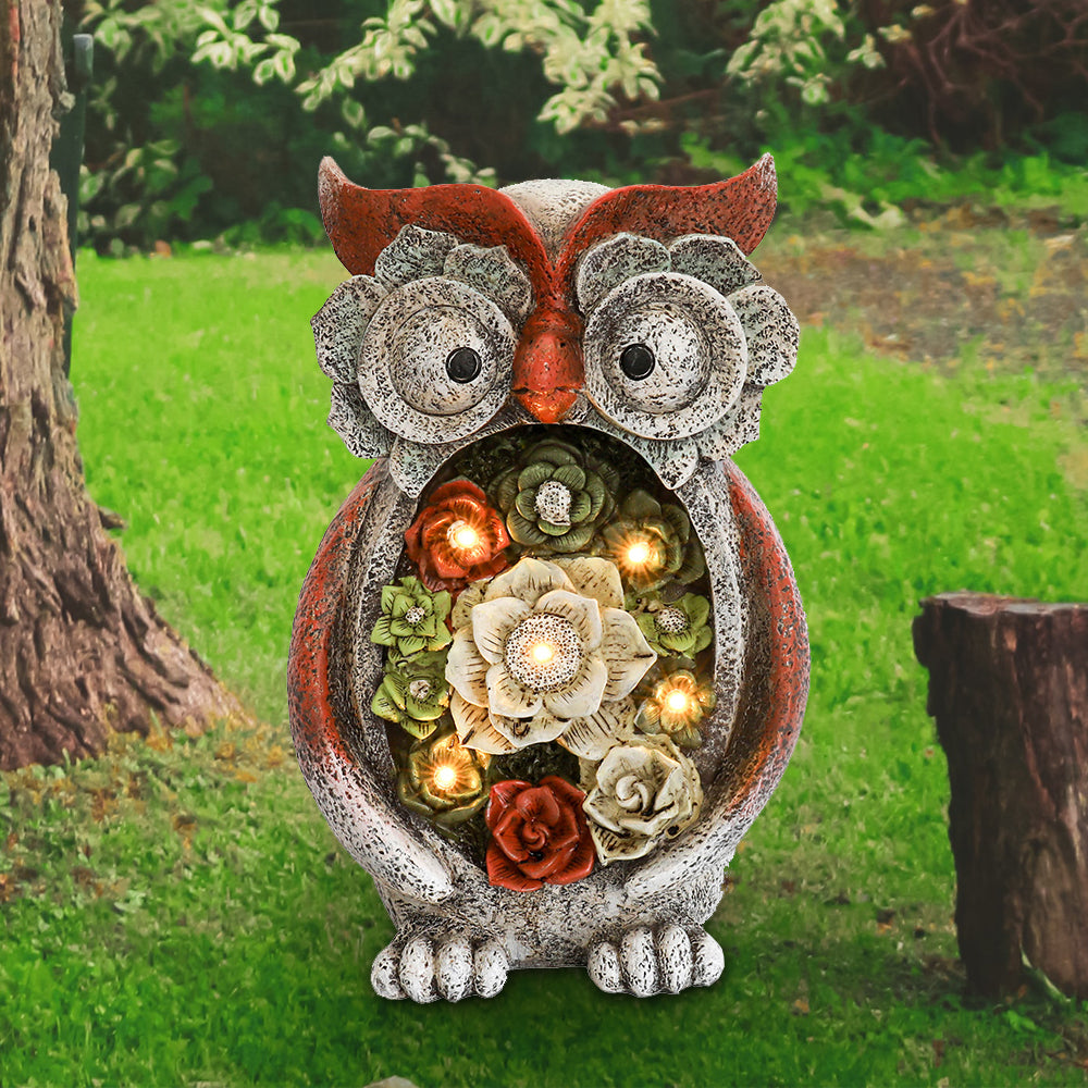 Owl Statue with solar light,Outdoor Decor for Garden Patio Yard,Resin Owl Figurine,Art Decoration, Lawn Ornaments