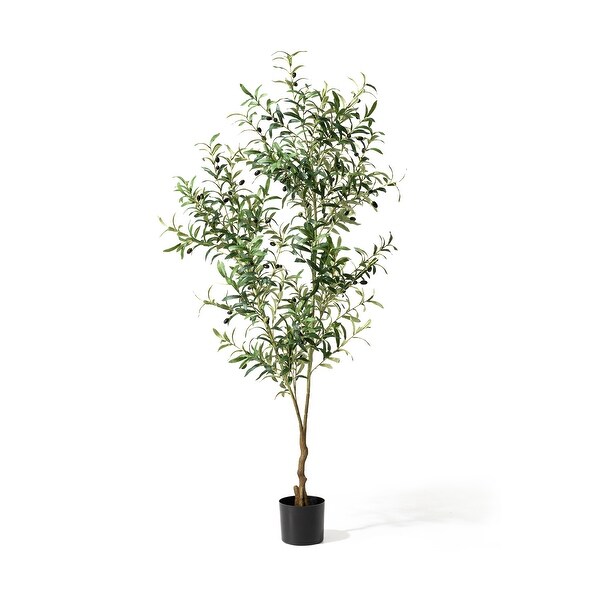 Glitzhome 70H Real Touch Olive Artificial Tree With Black Pot