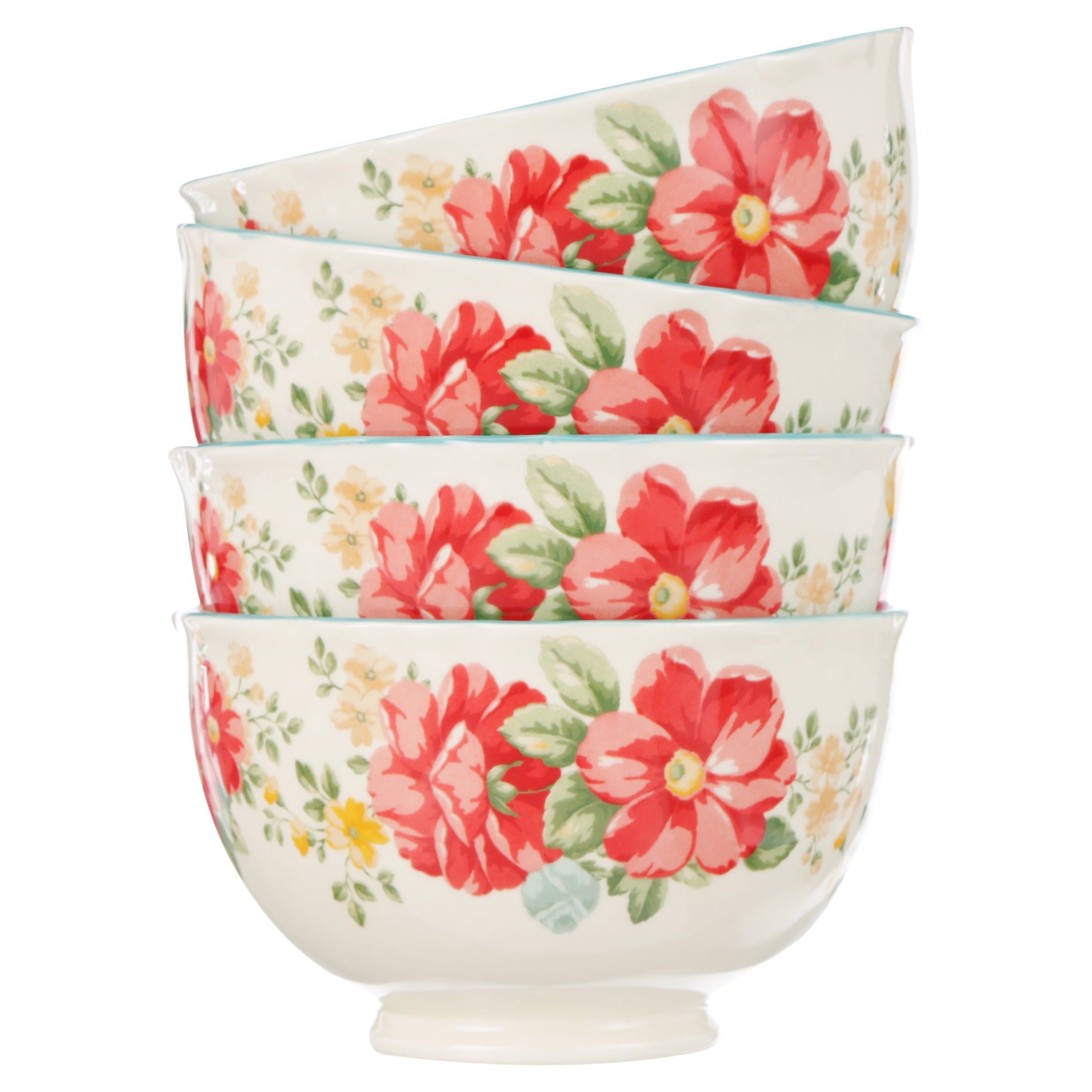 The Pioneer Woman Vintage Floral 4-Piece Footed Bowl Set