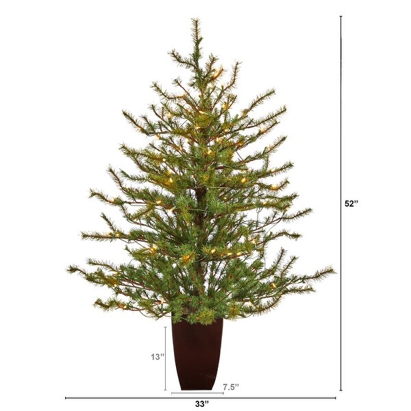 52 Artificial Christmas Tree with 100 Lights in Bronze Metal Planter