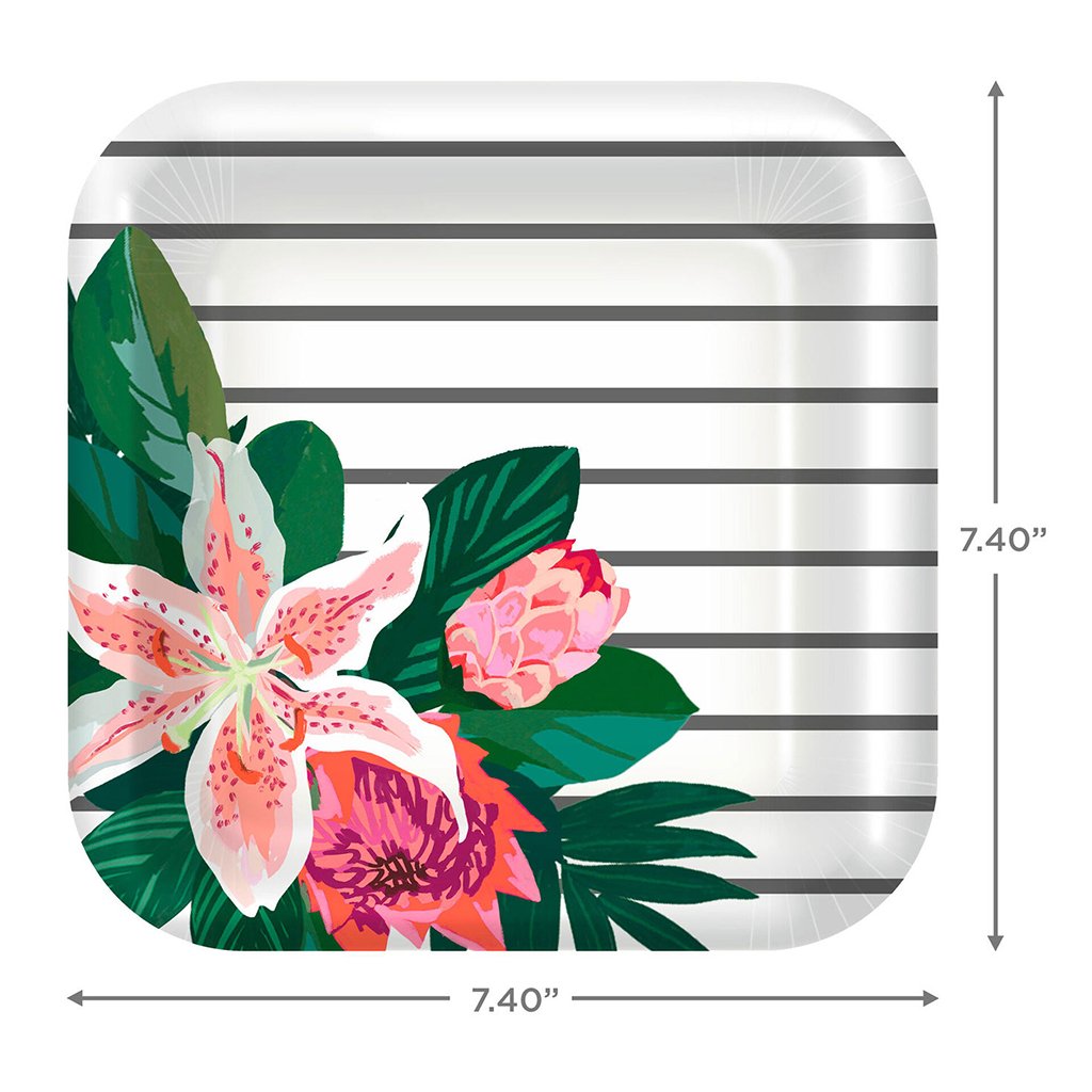 Hallmark  Lily Bouquet on Stripes Square Dessert Plates, Set of 8