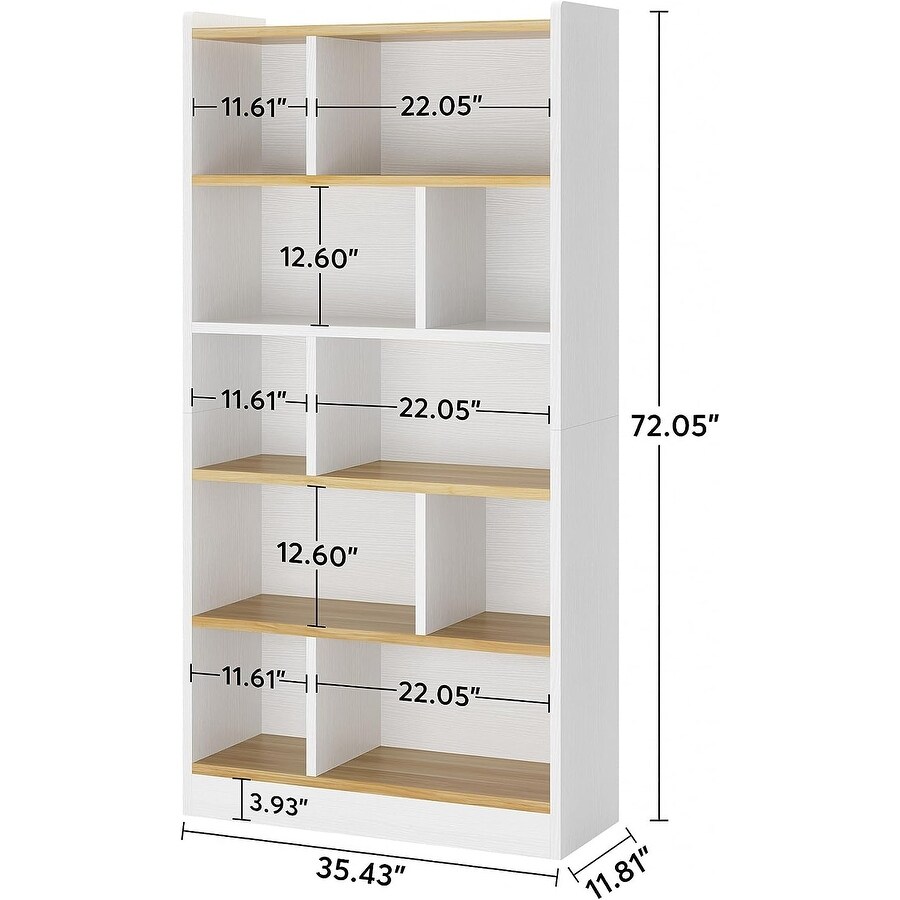 72 Inch Tall Bookcase  6 Tier Cube Bookshelf Storage Organizer for Home Office  Library