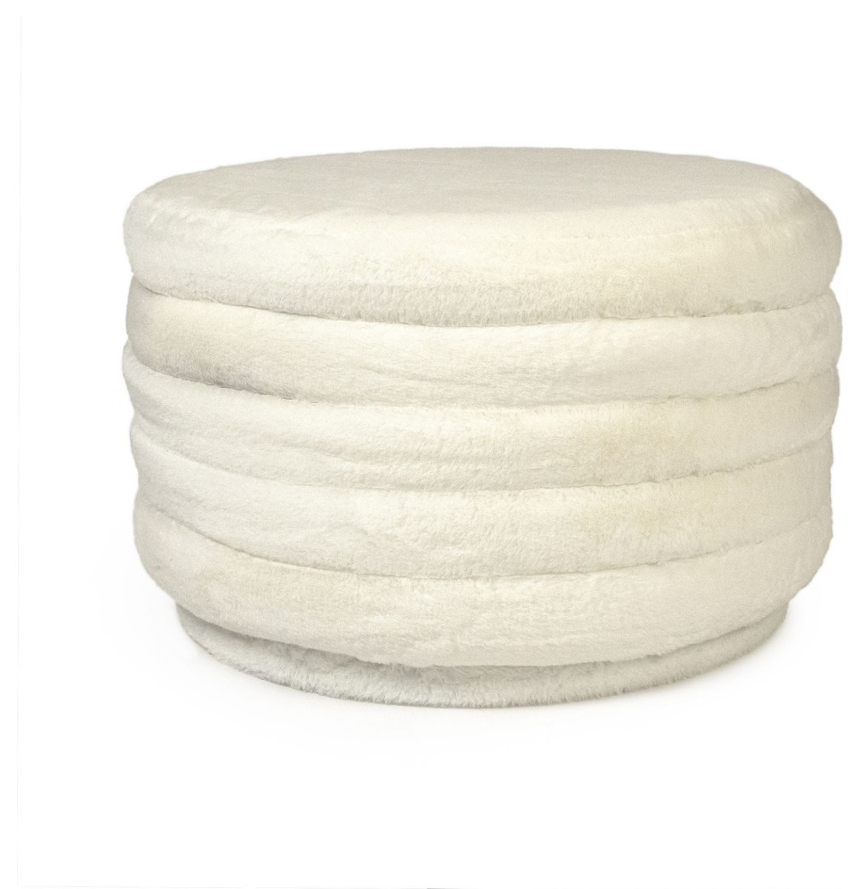 White Faux Fur Ottoman   Contemporary   Footstools And Ottomans   by Hudson Home Decor  Houzz