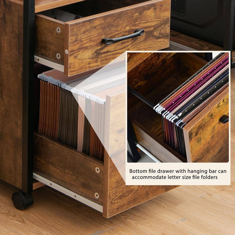 Costway Rustic Brown Mobile File Cabinet 2-Drawer Printer Stand with Open Shelf for Letter Size CB10232CF