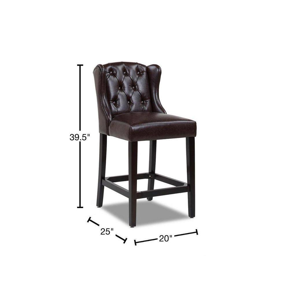 Jennifer Taylor Richmond 39.5 in.Vintage Brown Tufted Wingback Oak Wood 27 in. Counter Height Bar Stool with Faux Leather Seat 81101-MFR