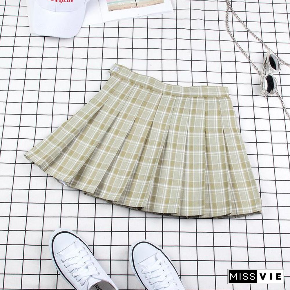 Plaid Uniform A-line High Waist Pleated Skirt