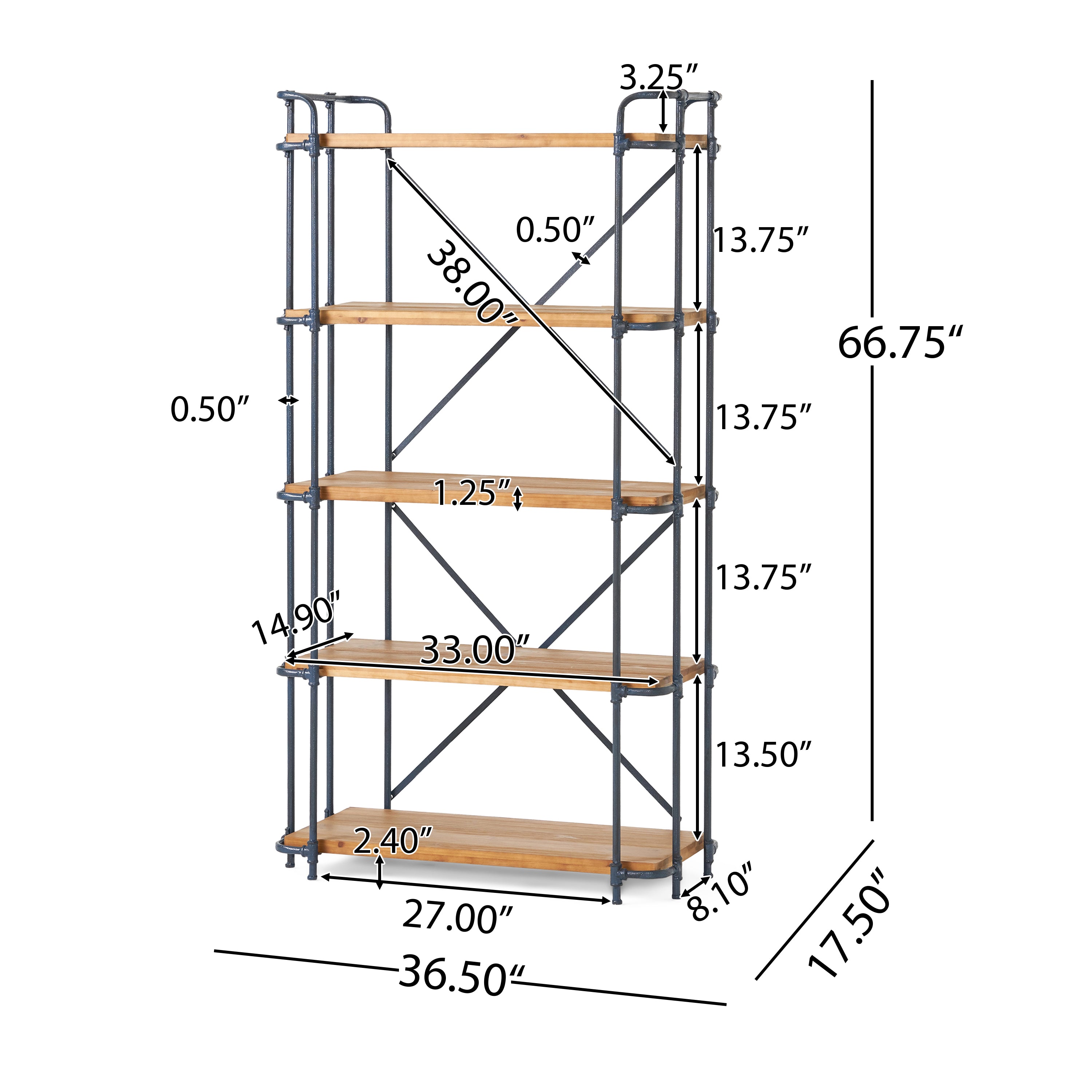 Mercia Industrial Pipe Design 5-Shelf Etagere Bookcase