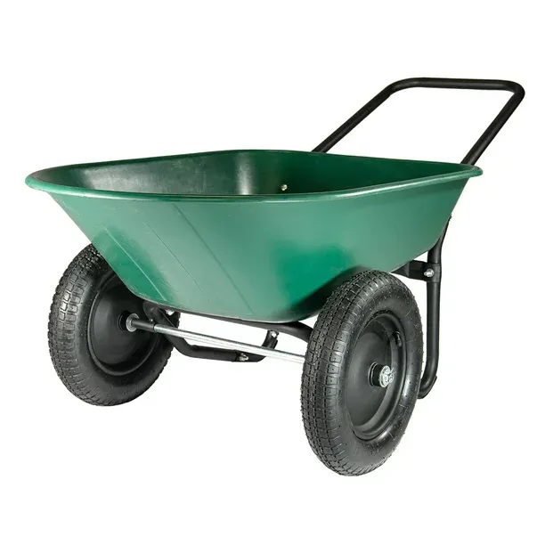 Garden Star Dual Wheel， Poly Tray Yard Rover Wheelbarrow， Green