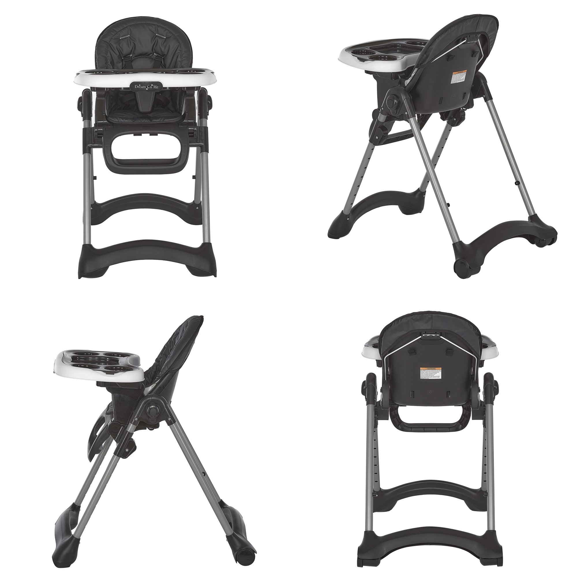 Dream On Me Solid Times High chair， Compact and Sleek High Chair， In Black