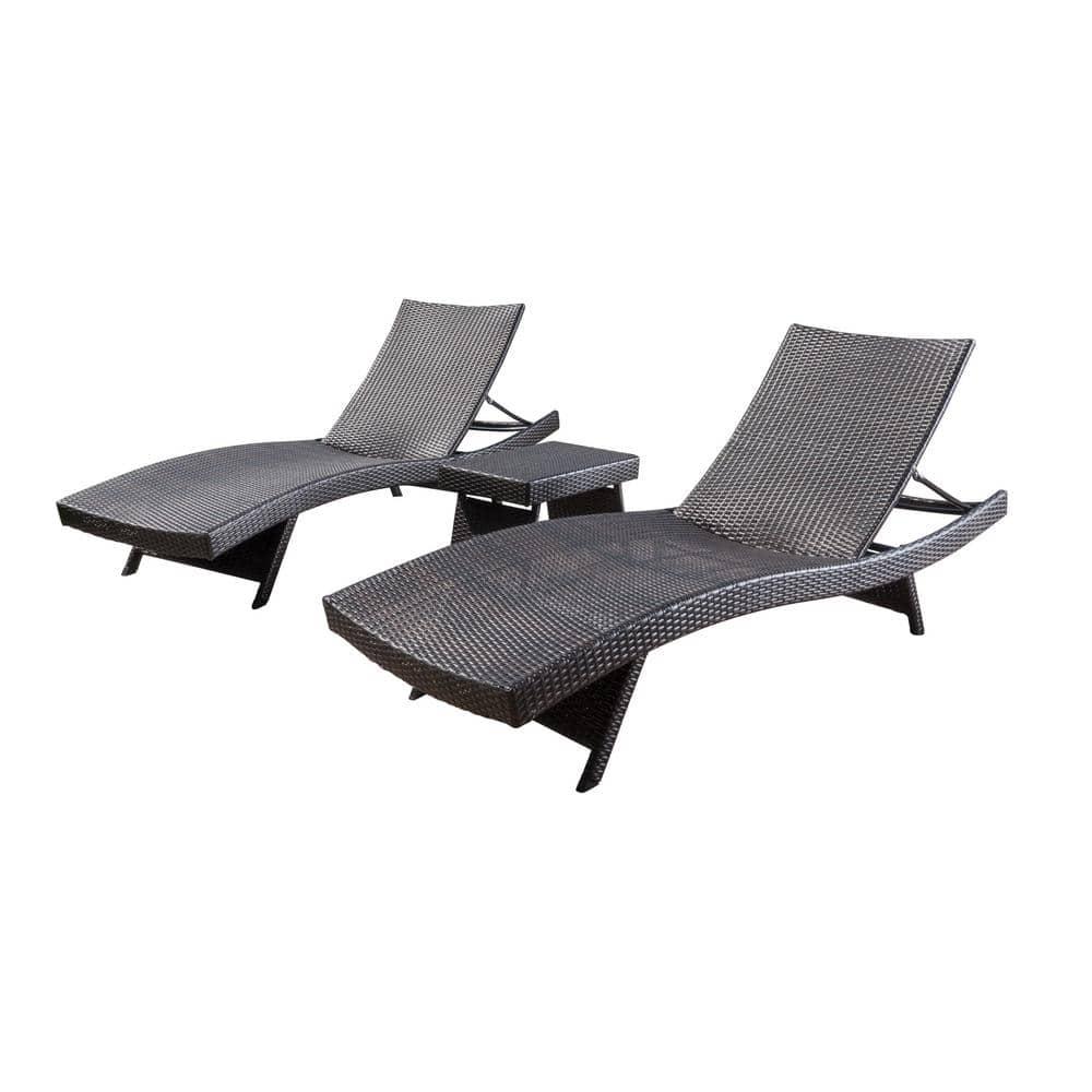 Noble House Salem MultiBrown 3Piece Faux Rattan Outdoor Chaise Lounge