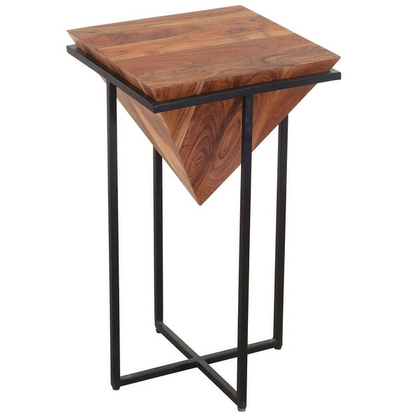 Brown and Black 26 Inch Pyramid Shape Wooden Side Table