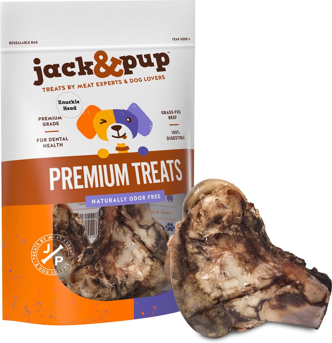 Jack and Pup Large Roasted Beef Knuckle Head Bone Dog Treat， 2 count