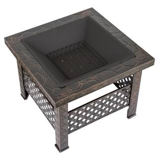 Pure Garden 26 in. Steel Square Woven Fire Pit with Cover M150073