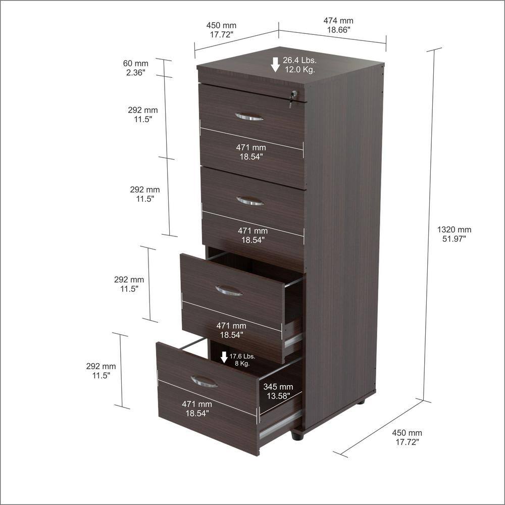 Inval Espresso Wengue Filing Cabinet AR-4X4R