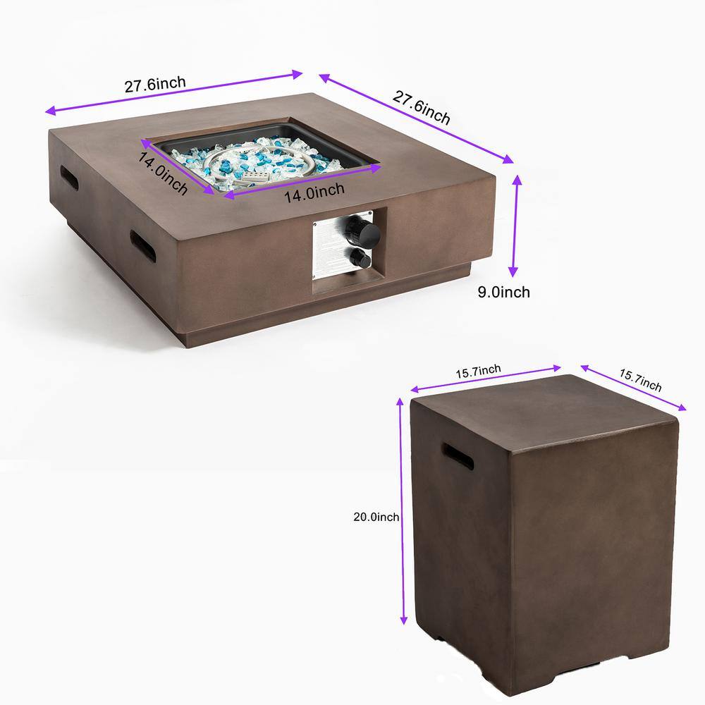 Tunearary 50000BTU Brown Outdoor Concrete Fire Pit Table with Propane Tank Cover W853HZPS00004