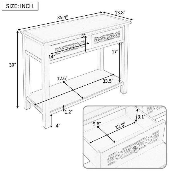 Classic Console Table with Hollow-out Decoration Drawers and Shelf