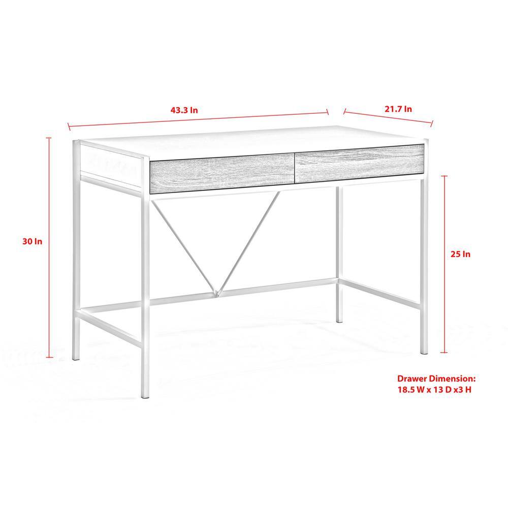 Loft Lyfe Marisa 21.7 in. Wide Rectangular NaturalBronze Wooden 2-Drawers Writing Desk with Steel Legs LDK338-09BZ-HD