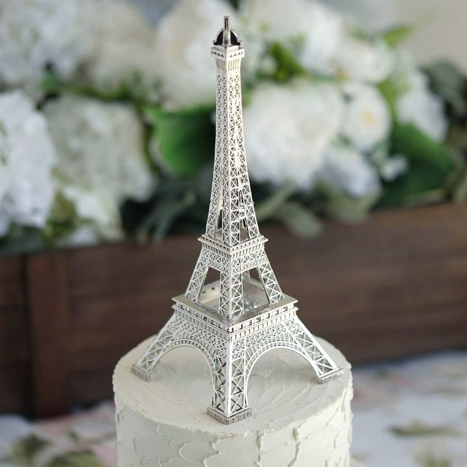 Silver Metal Eiffel Tower Table Centerpiece, Decorative Cake Topper - 10