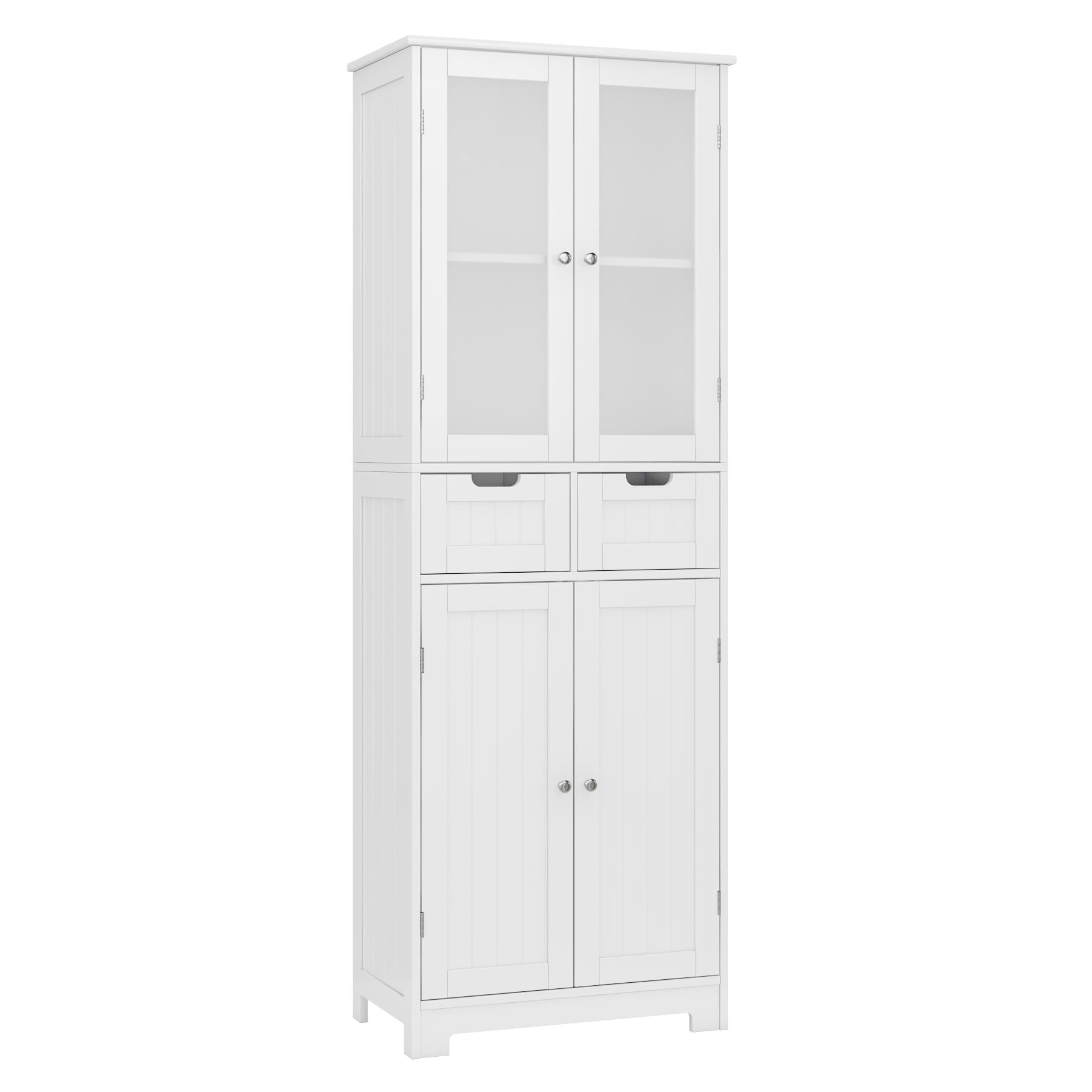 Homfa 4 Doors Linen Storage Cabinet, 3-Tier Wood Tall Cabinet Cupboard with 2 Drawers for Living Room Bathroom, White