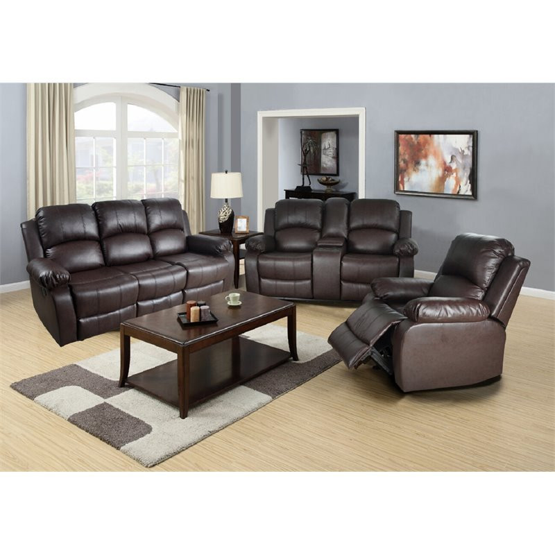 Lifestyle Furniture Provo 3 Pieces Faux Leather Recliner Sofa Set in Espresso   Contemporary   Living Room Furniture Sets   by Homesquare  Houzz