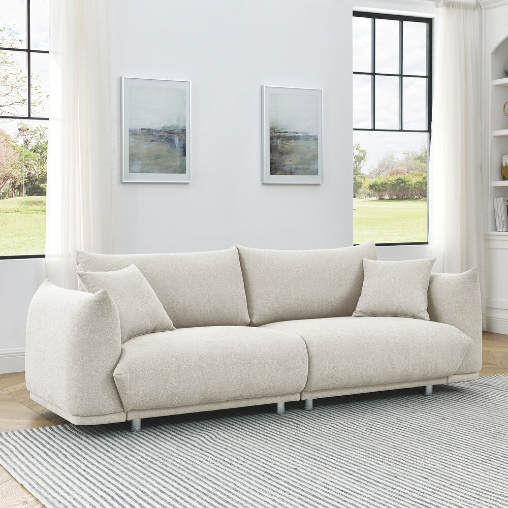 Modern Fabric Sofa  Removable Pillows  Sturdy Frame