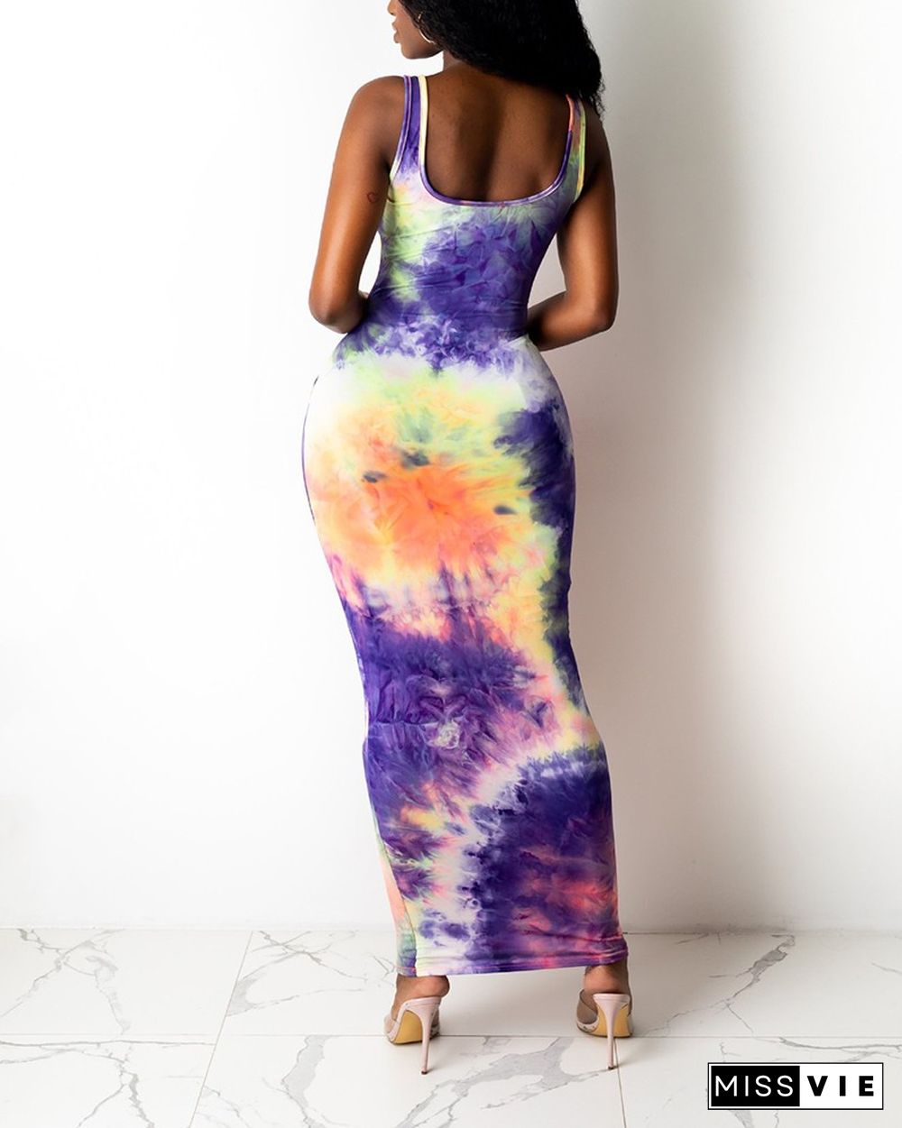 Floral Print Sleeveless Slit Midi Dress