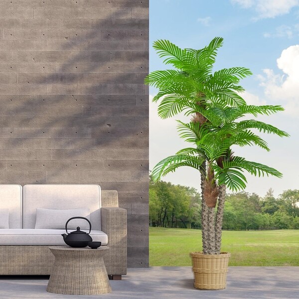 8.5ft Fake Palm Tree Triple Tropical Palm，Artificial Plant Tree Outdoor Indoor in Pot，Large Palm Plants，Green