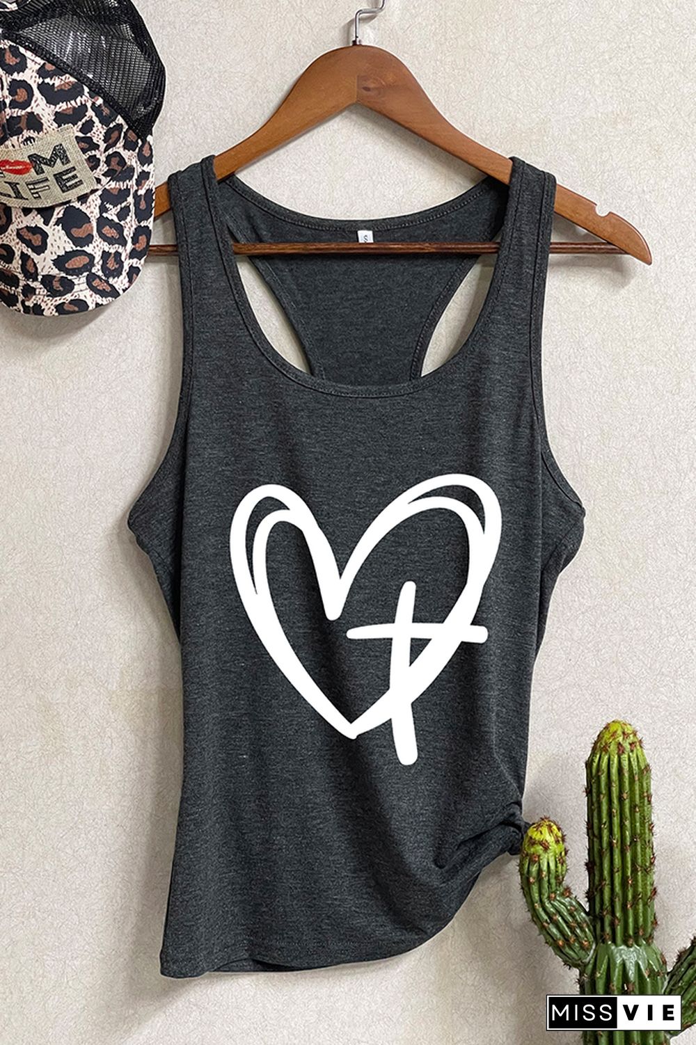 CROSS AND HEART Printed Sleeveless Tank Top Wholesale