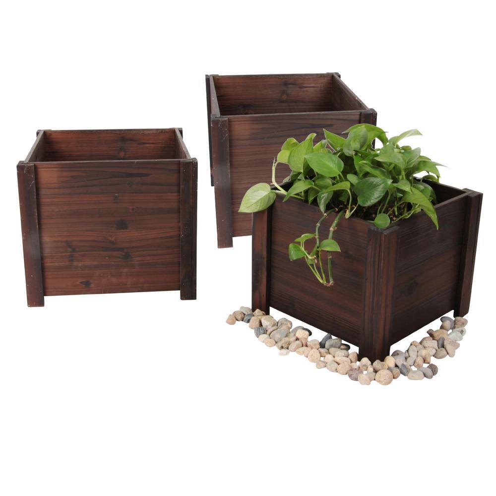 Leisure Season 16 in. W x 16 in. D x 14 in. H Brown Wooden Large Square Planter (3-Pack) SQP120L