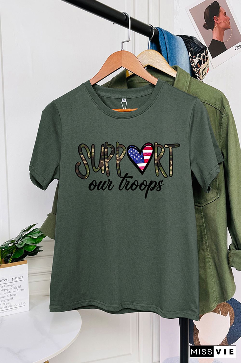 Support Our Troops Printed Graphic Tees for Women Wholesale Short Sleeve T shirts Top