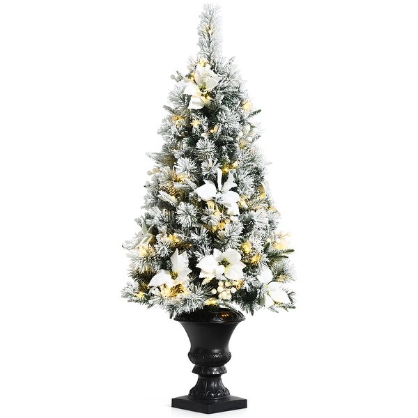 Costway 4ft Prelit Snowy Christmas Entrance Tree w/ White Berries and