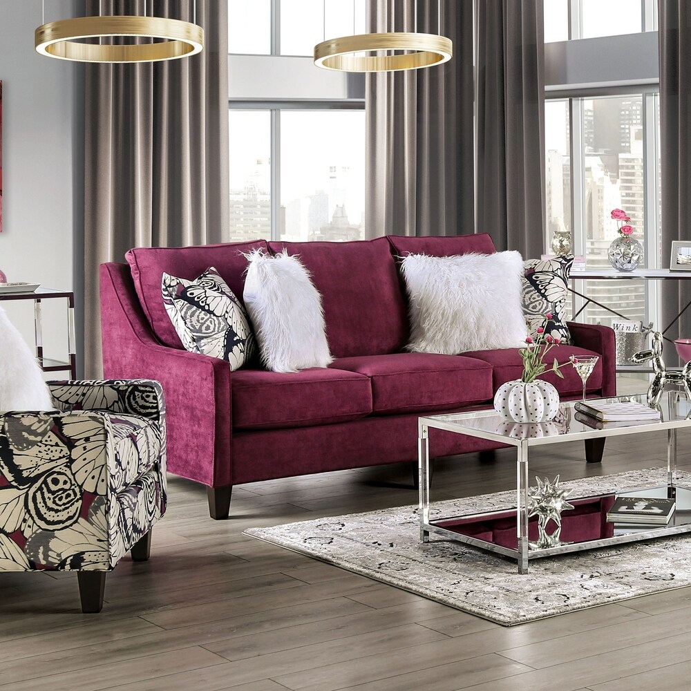 Soll Transitional Plum Chenille Upholstered Sofa by Furniture of America