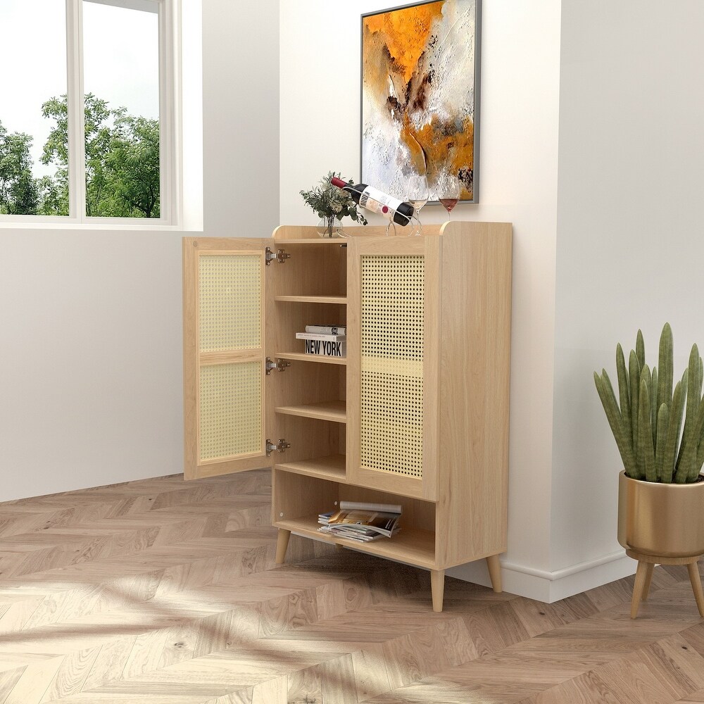 Homy Casa Faux Ratten 2 Doors Accent Storage Cabinet