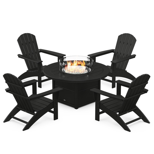 POLYWOOD Nautical 5Piece Adirondack Chair Conversation Set with Fire Pit Table