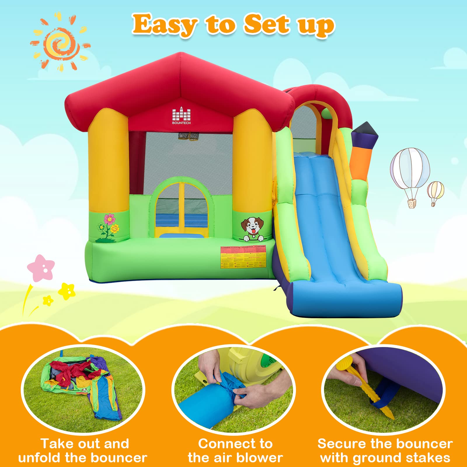 BOUNTECH Inflatable Bounce House, Bouncy House for Kids 5-12 Indoor Outdoor Fun