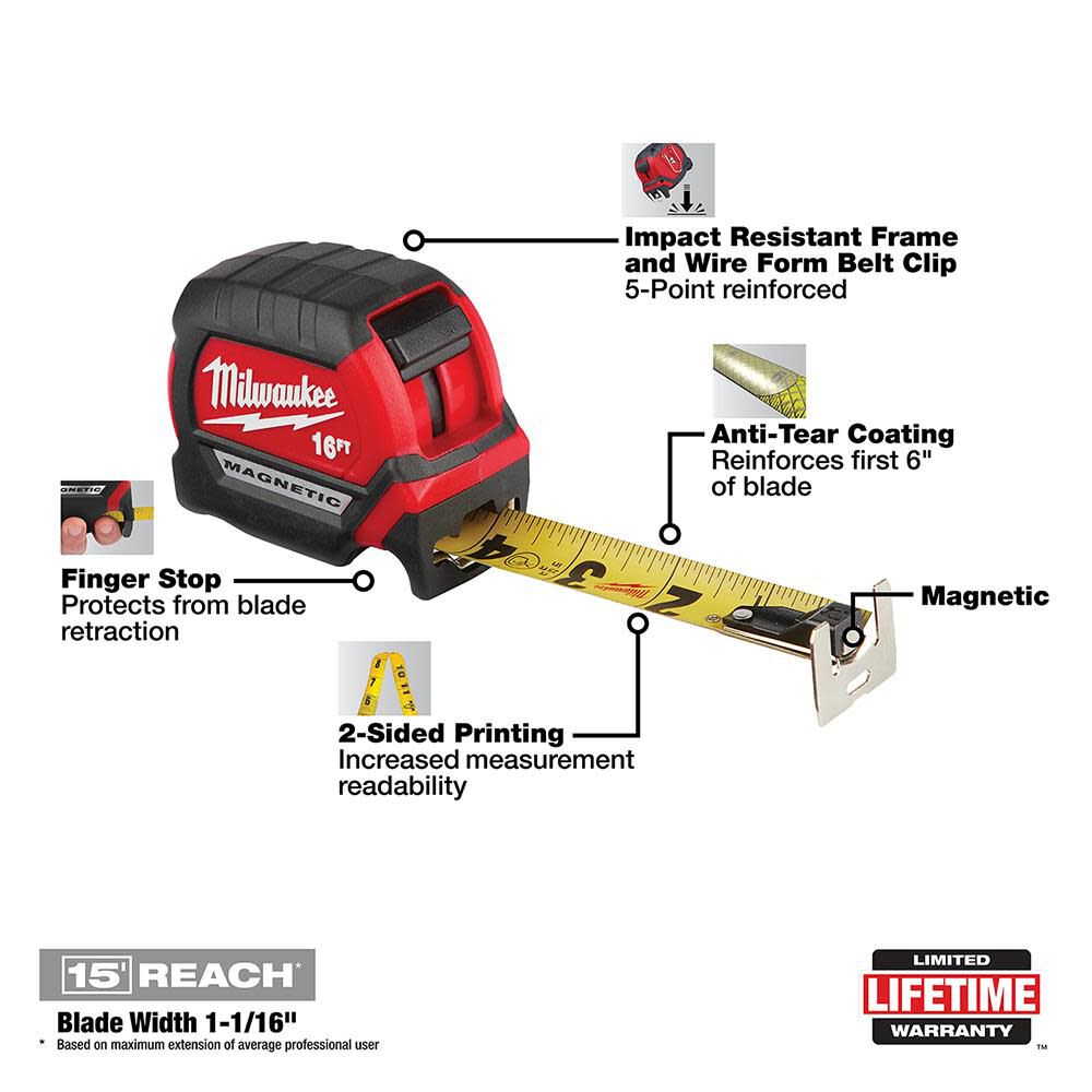 Milwaukee 16Ft Compact Magnetic Tape Measure 48-22-0316 from Milwaukee