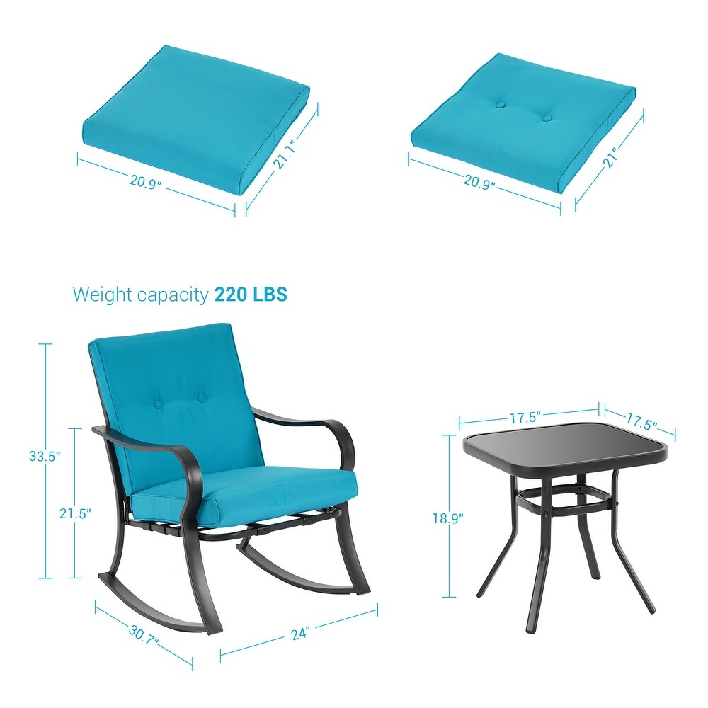 LIVOOSUN 3 Pcs Rocking Chairs Patio Bistro Furniture Set w/Frame Table