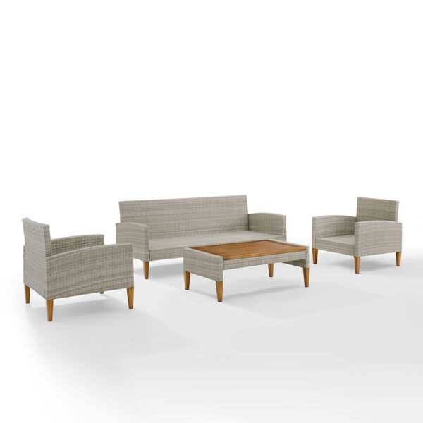 Capella Gray Outdoor Wicker Sofa Set with Coffee Table， Sofa and 2 Chair