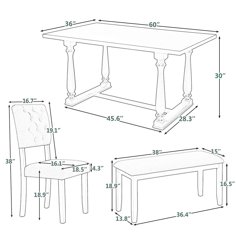 6pcs Dining Table and Chair Set with Foam covered Seat Backs Cushions