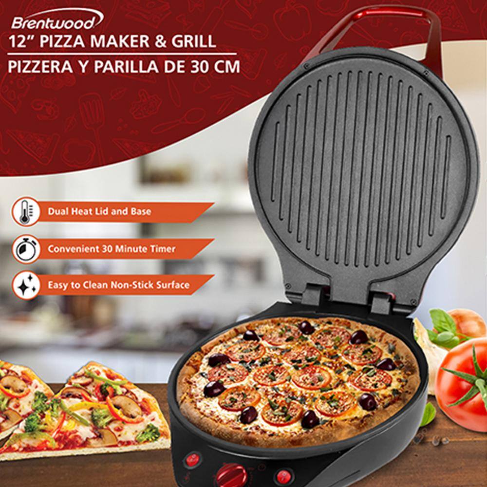 Brentwood 1200 Watt 12 Inch Non Stick Pizza Maker and Grill in Red 985117020M