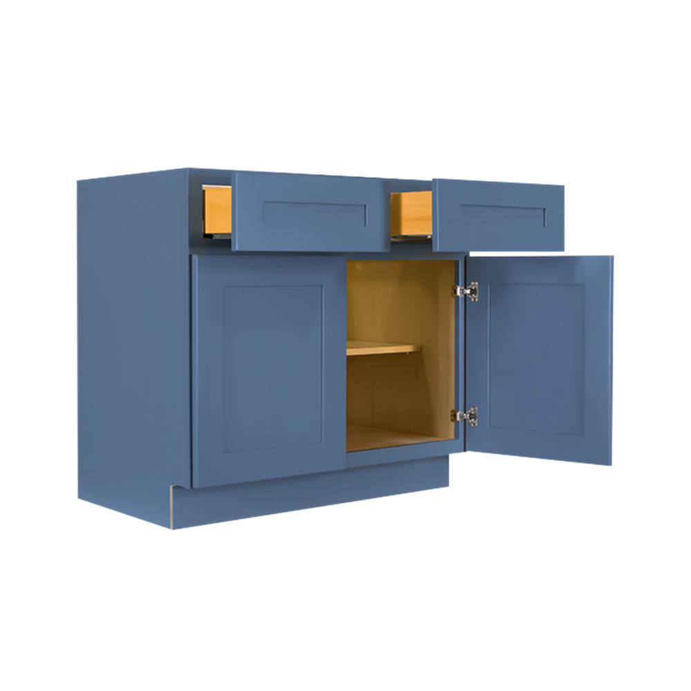 LIFEART CABINETRY Lancaster Blue Plywood Shaker Stock Assembled Base Kitchen Cabinet 33 in. W x 34.5 in. D H x 24 in. D ALB-B33