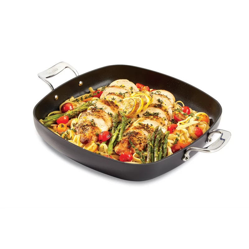 All-Clad Essentials Nonstick Hard Anodized Square Pan with Trivet， 13 inch， Black