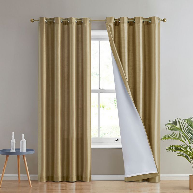 THD Duncan Faux Silk Semi Sheer Light Filtering Microfiber Lined Grommet Lightweight Window Curtains Drapery Bedroom， Dining Room and Living Room， 2 Panels