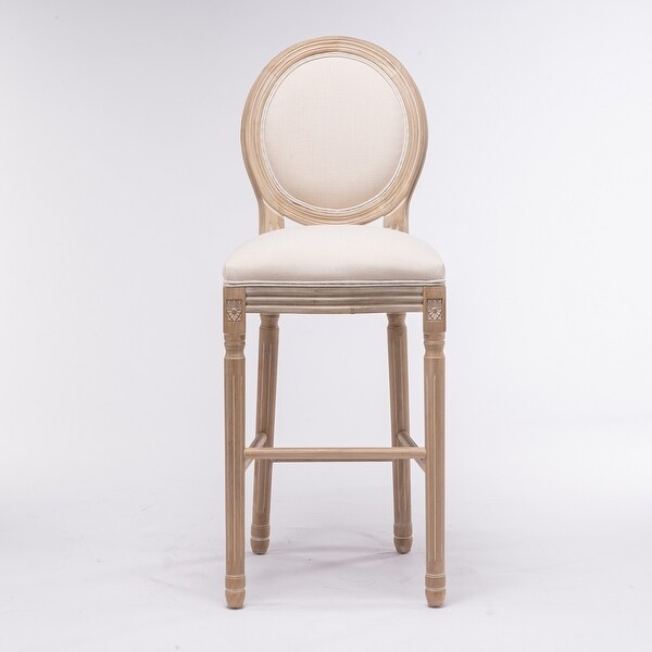 2Pcs Linen Upholstered Barstools with Wooden Legs and Backrest