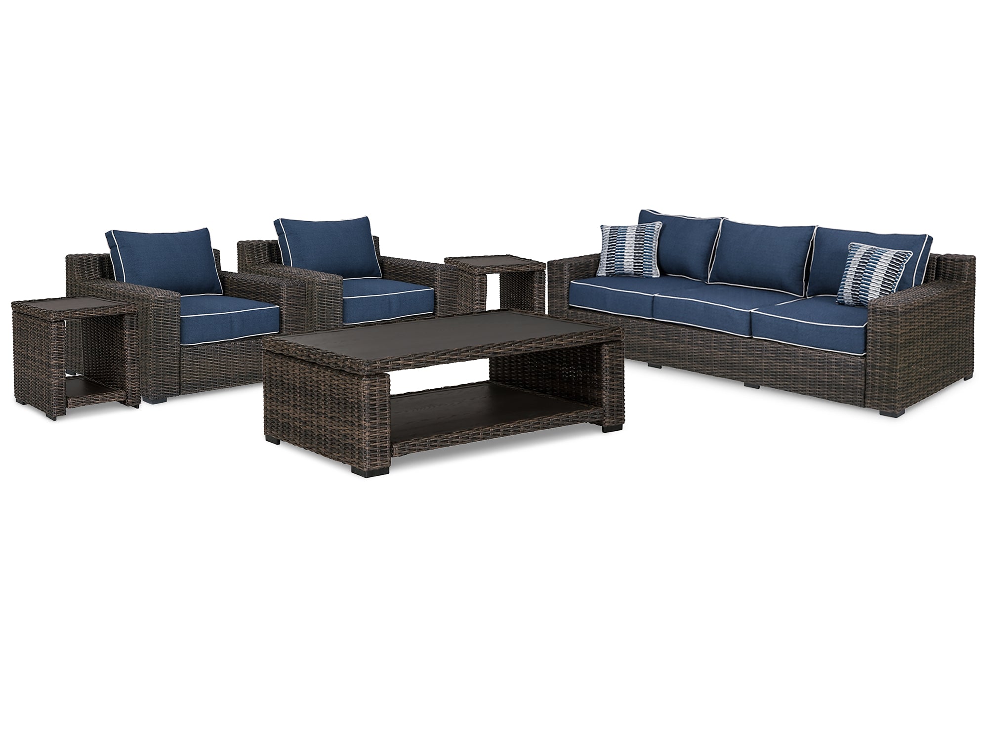 Grasson Lane Outdoor Sofa and  2 Lounge Chairs with Coffee Table and 2 End Tables