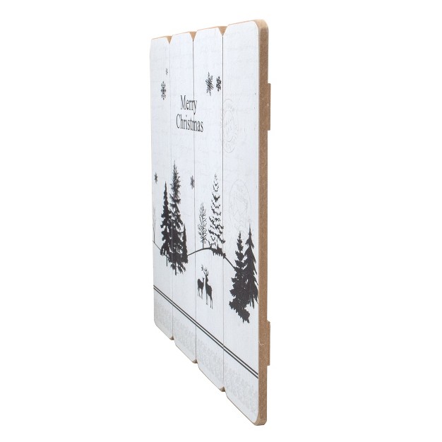 Northlight 16 White Merry Christmas Post Card Winter Scene Wooden Wall Sign