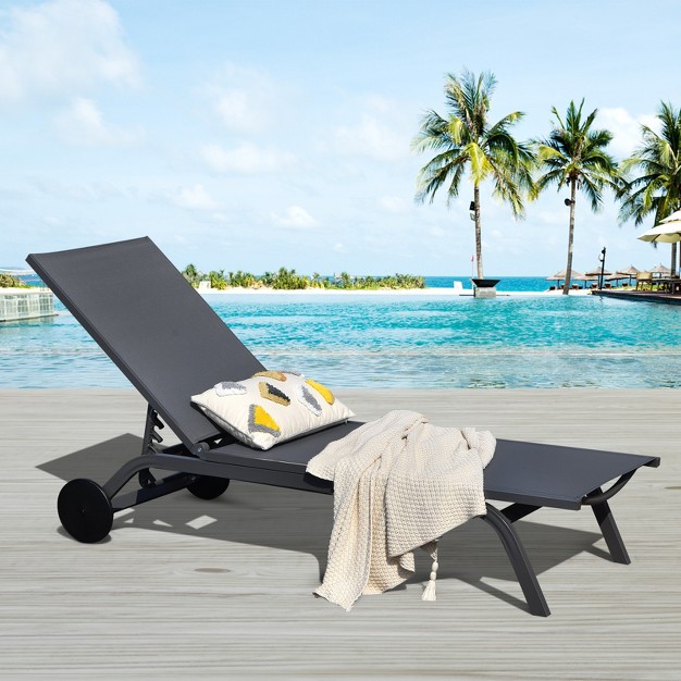 Tangkula Outdoor Aluminum Chaise Lounge Recliner Chair With Adjustable Backrest